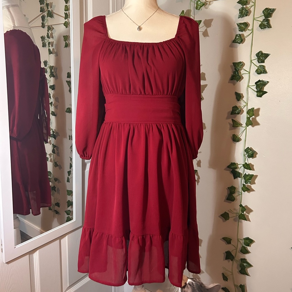 Chic Red IHot Long Sleeve Tie Dress